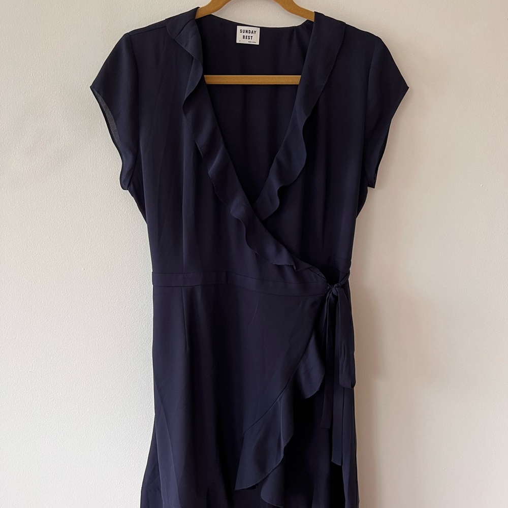 Sunday Best Navy Wrap Ruffled Dress